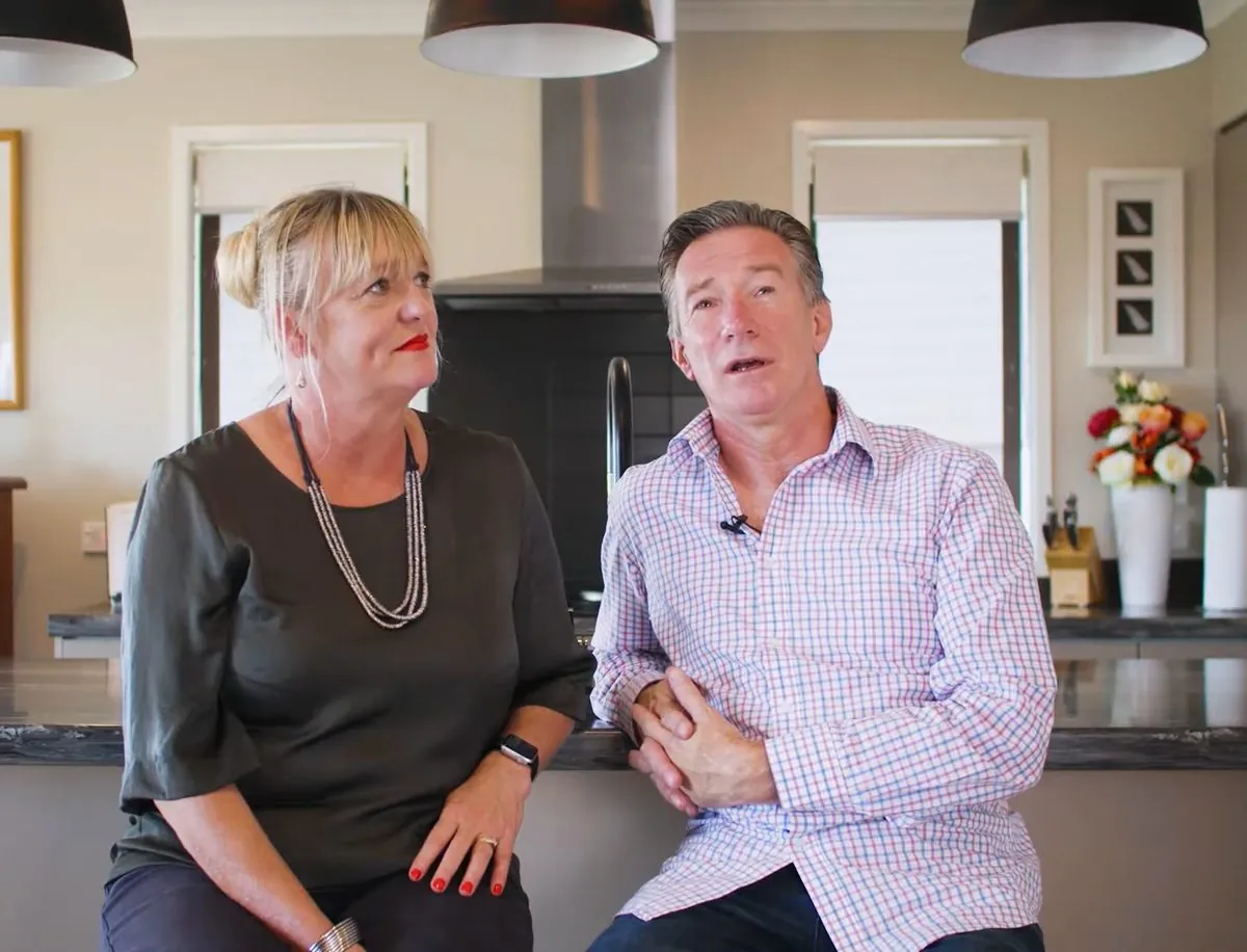 Urie and Vanessa in the kitchen of their new Fowler Homes build